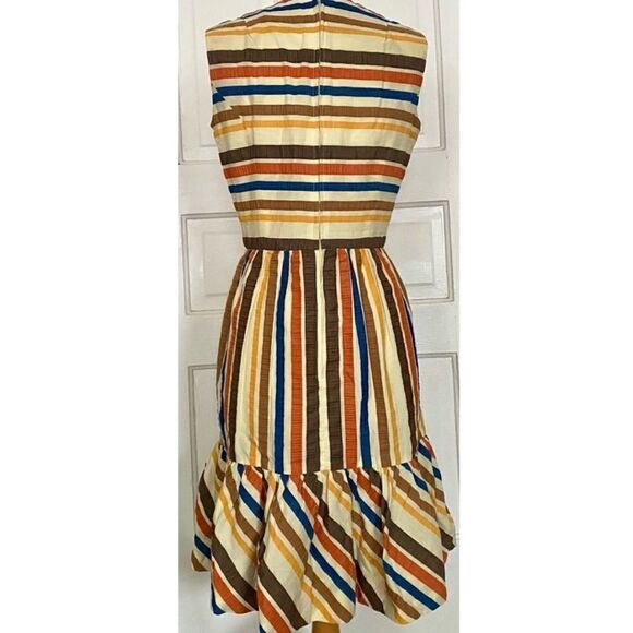 True Vintage MCM 1950s Rainbow Stripe Ruffle Midi Pin-Up Gal Sun Dress - Picture 7 of 8